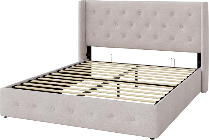 Allewie Queen Size Lift Up Storage Bed, Button Tufted Headboard - Image 9