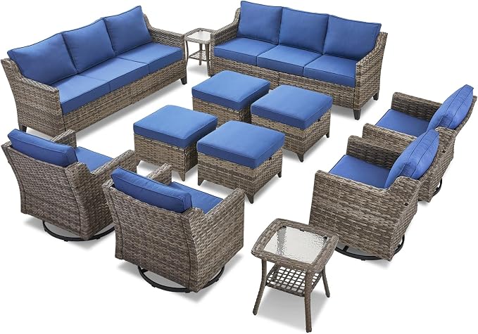 12 Piece Patio Furniture Set-High Back Outdoor Furniture Set Sectional Sofa - Image 9