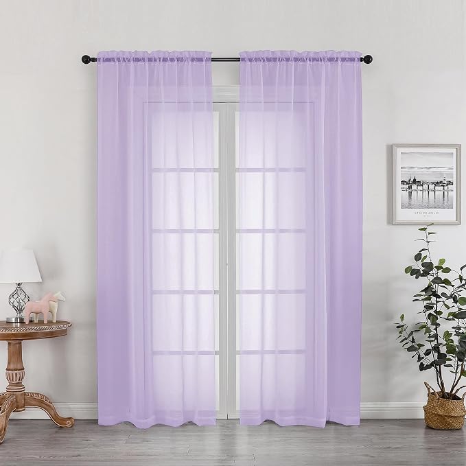 Sheer Curtains 78 inches Long for Bedroom Living Room 2 Panels Set, Rod Pocket by OWENIE