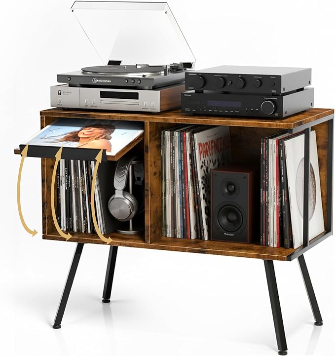 Faesun Flip Top Record Player Stand, Large Turntable Stand Holds up to 150+ by Faesun