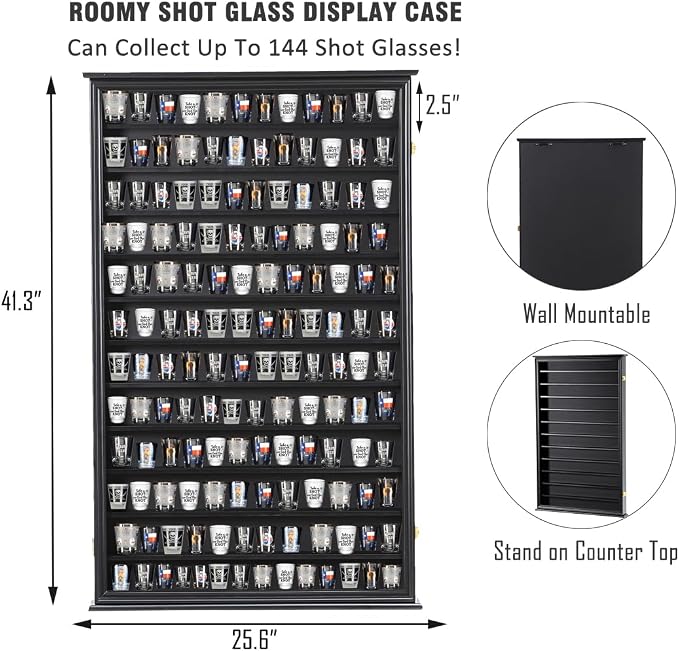 Shot Glass Storage Display Case Large Solid Wood Cabinet Rack Holder Wall - Image 2