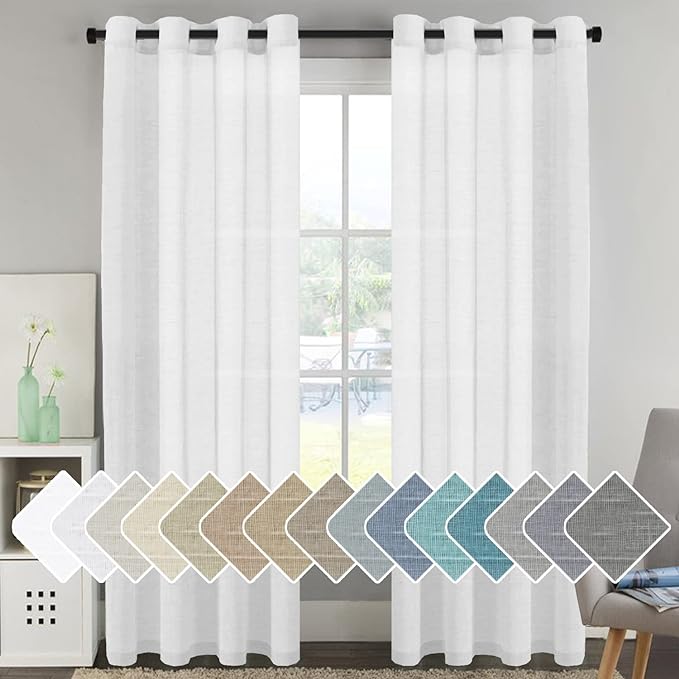 H.VERSAILTEX White Natural Linen Curtain Panels Energy Efficient Semi by HVERSAILTEX