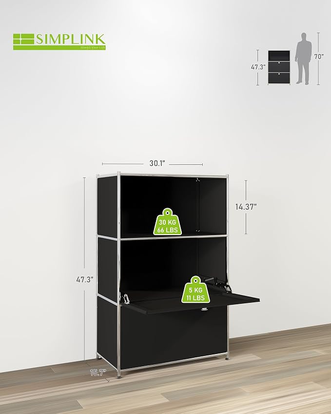 Metal Shelf with 2 Flap Doors, Large Capacity Cabinet, DIY Modern Home - Image 3