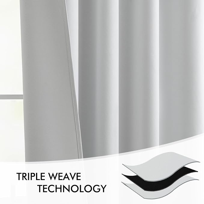 MIULEE Greyish White Back Tab Blackout Curtains 52x120 Inch Long 2 Panels | Rod - Image 7