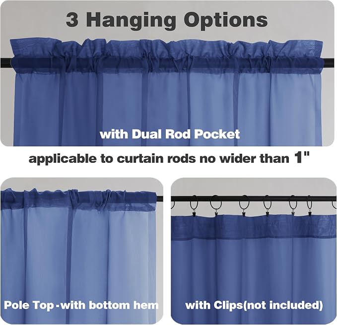 Chyhomenyc Royal Blue Sheer Curtains 84 Inches Long, 2 Panels | Light Filtering - Image 5