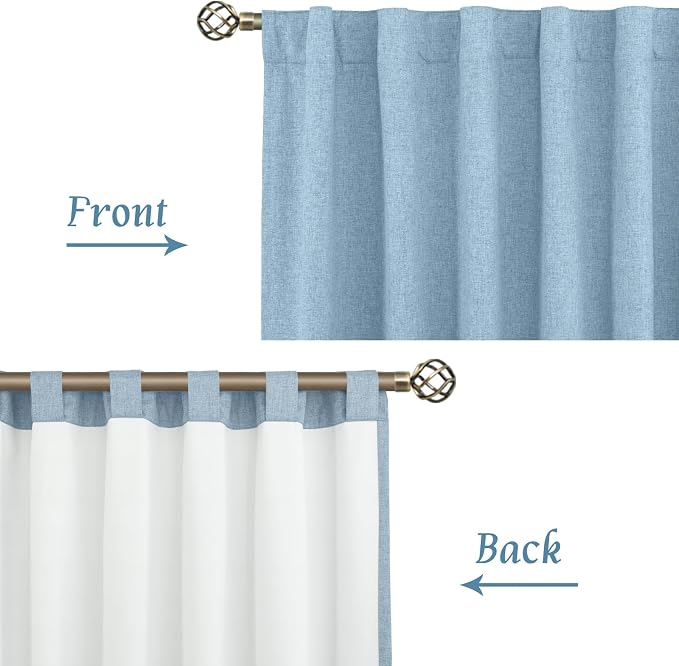Stone Blue 100% Blackout Linen Curtains 63 Inch Length 2 Panels | Linen Textured - Image 7