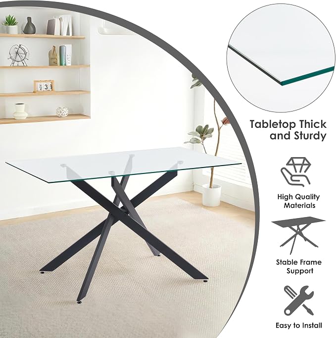 5-Piece Dining Table Set for 4, Modern Rectangular Glass Table - Image 7