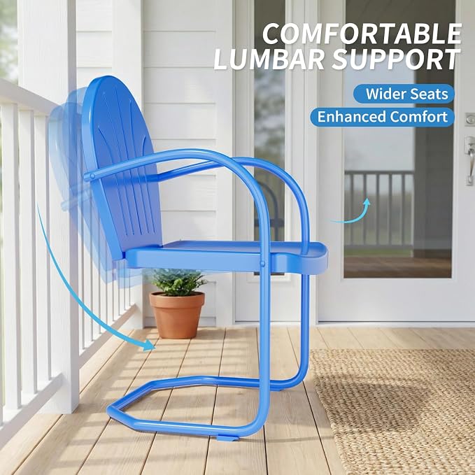3 Pieces Patio Bistro Set, Retro Metal Outdoor Seating Conversation, 2 C-Spring - Image 5