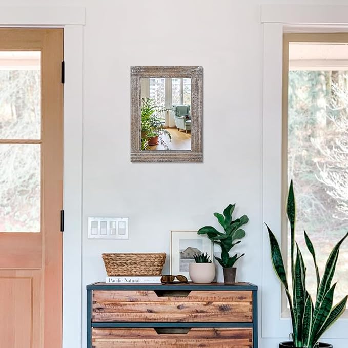 Rustic Wood Framed Wall Mirror Farmhouse Rectanglular Vintage Antique Decor - Image 3