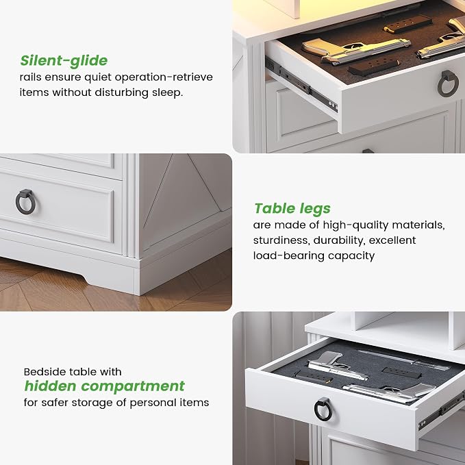 HNEBC Night Stand Set 2 with Gun Drawers, Farmhouse Nightstand with Charging - Image 8