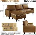 EASE MOOSE Large Seat Faux Leather L Shaped Sofa, Waterproof and - Image 2