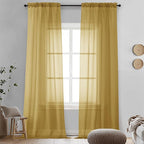 Gold Sheer Curtains 90 Inches Long 2 Panels by OVZME