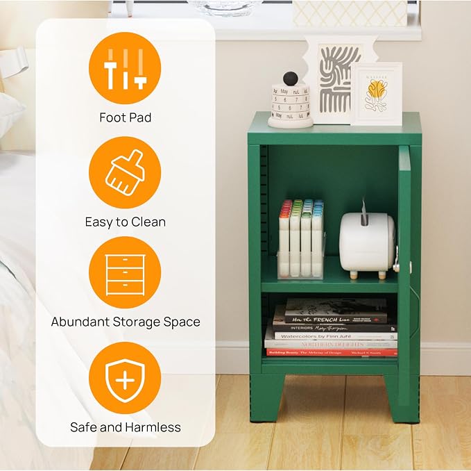 ALBAD Metal Nightstand with Lockable Cabinet, Compact Mini Locker Bedside Table - Image 4