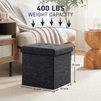 Ornavo Home 2 Pack 15 Inch Folding Storage Ottoman, Square Cube Linen Small - Image 3