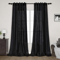 Black Boho Curtains for Bedroom Back Tab Rod Pocket Semi Sheer Linen Curtains by Nanspring