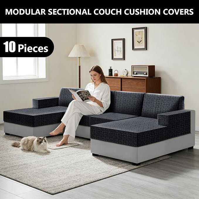 UNBBRRL 10 Pieces Stretch Sofa Cushion Covers - Image 6