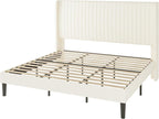 Allewie King Size Velvet Bed Frame/Vertical Channel Tufted Wingback - Image 9