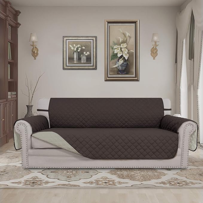 Easy-Going Reversible Couch Cover, 3 Cushion Sofa, Chocolate/Beige | Machine - Image 2