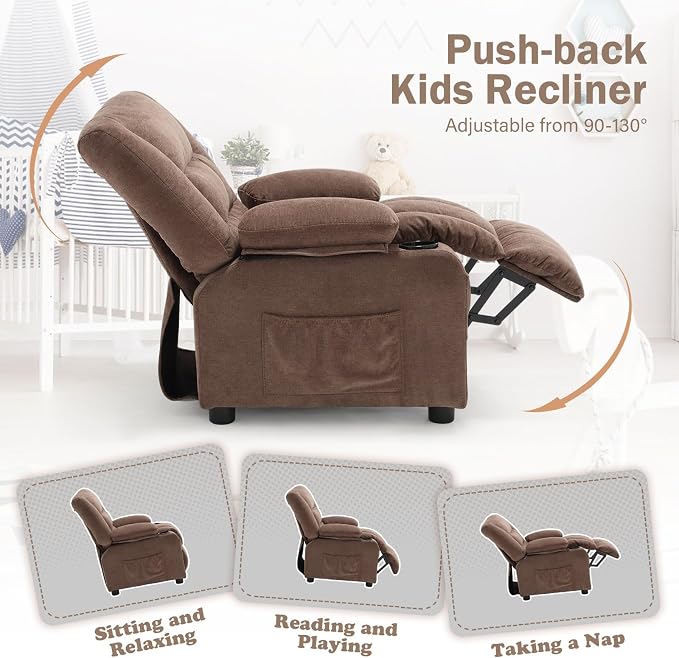 BOSMILLER Kids Recliner Chair， Push Back Toddler Recliner - Image 3
