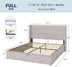 Allewie Full Size Lift Up Storage Bed, Modern Wingback Headboard, Hydraulic - Image 2