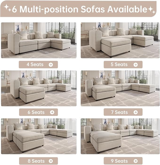 Guyii Velvet U-Shaped Sectional Sofa, Oversized 8-Seater Convertible Couch - Image 9