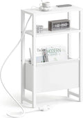 Narrow Side Table with Charging Station Slim End Table Sofa with Magazine Rack by IRCPEN