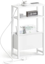 Narrow Side Table with Charging Station Slim End Table Sofa with Magazine Rack by IRCPEN