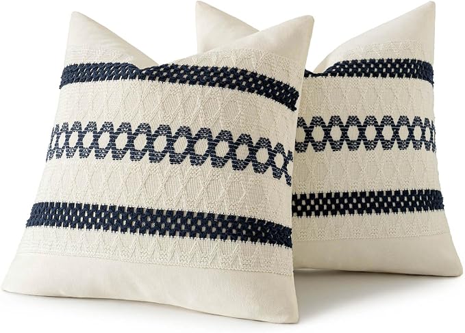 MIULEE Set of 2 Navy Blue Boho Decorative Pillow Covers 20x20 Inch | Farmhouse - Image 8