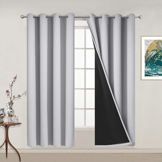 Yakamok Light Grey 100% Blackout Curtains 63 Inches Long 52" Wide 2 Panel | by Yakamok