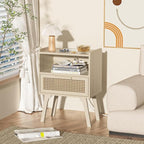 Lerliuo Rattan Nightstand with Charging Station, Side Table with Drawer Open - Image 4