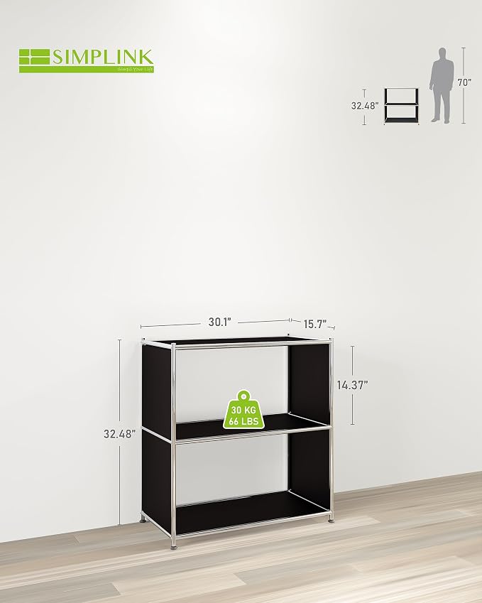 32-Inch 2-Tier Metal Bookcase, Open Shelf Storage Organizer - Image 3
