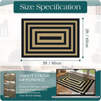 Front Door Mat Indoor Outside Entrance, 2x3 Black Tan Striped Rug | Non-Slip - Image 8