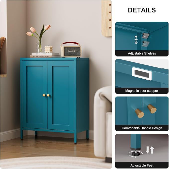 Bevivog Bathroom Floor Storage Cabinet, Metal Storage Sideboard - Image 4