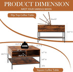 Farmhouse Coffee Table with Hidden Storage 32 in, Square Wood Living Room - Image 2