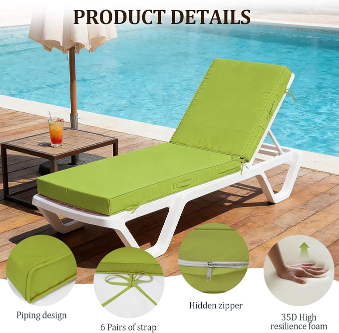 72x21x4in Lounge Cushions for Outdoor Furniture, Outdoor Lounge Chair Cushions - Image 5