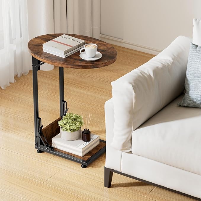 Elbourn Folding Side Table End Couch Tables, Metal Frame C-Shaped TV Stand - Image 2