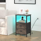 sthmec Nightstand with Charging Station, LED Night Stand with 2 Fabric Drawers - Image 2