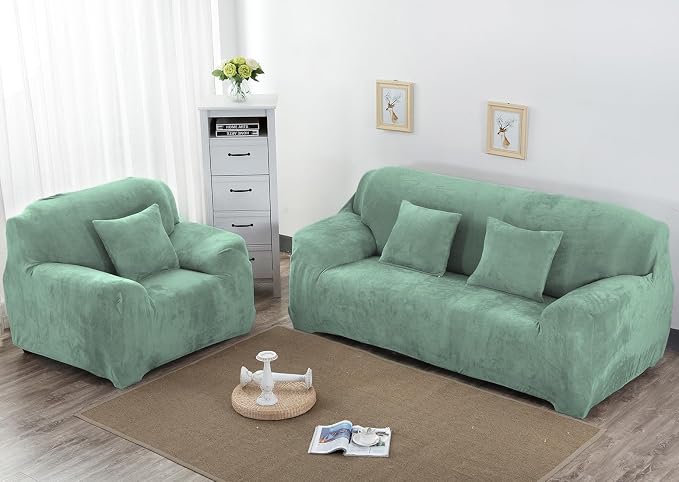 vctops 1-Piece Velvet Plush Stretch Loveseat Sofa Slipcover - Image 2