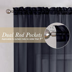 Black Sheer Curtains 63 Inch Length 2 Panels, Voile Light Filtering Living Room - Image 3