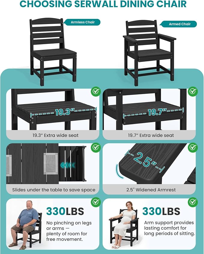 SERWALL Patio Dining Sets for 6 Person, HDPE Dining Set - Image 6
