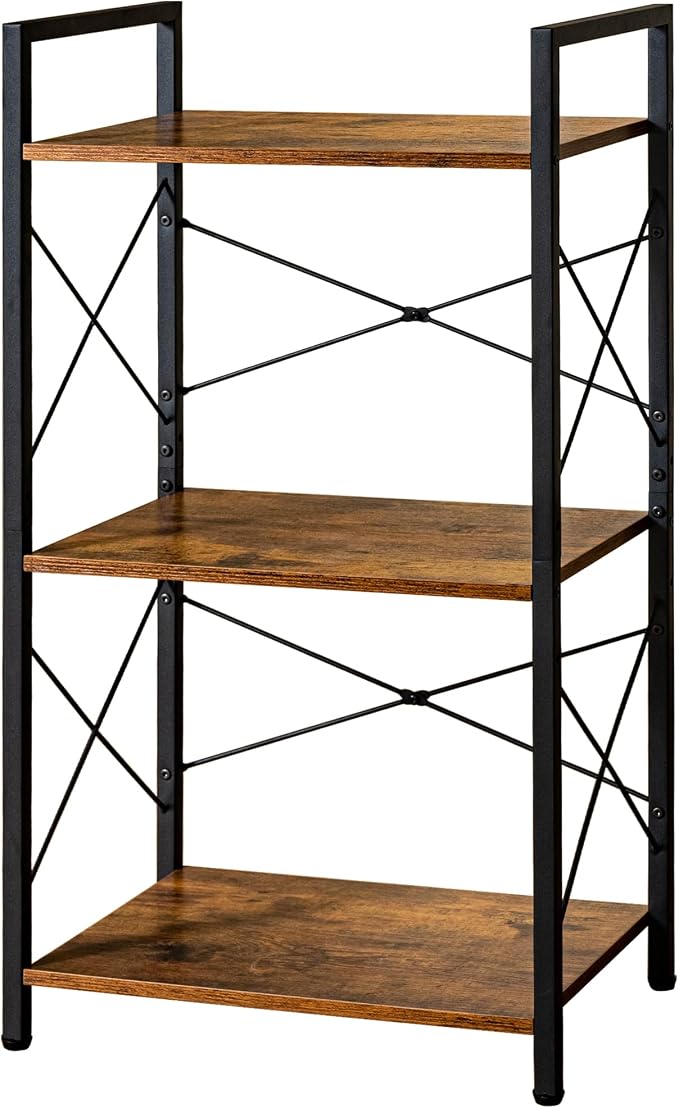 HCHQHS Small Bookshelf, Adjustable 3-Tier Industrial Bookcase, Rustic Open Book by HCHQHS