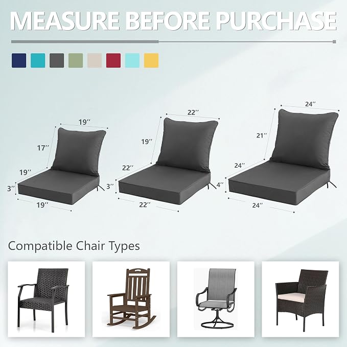 24x24 Inch Outdoor Chair Cushions Set of 2, Patio Furniture Cushions - Image 7