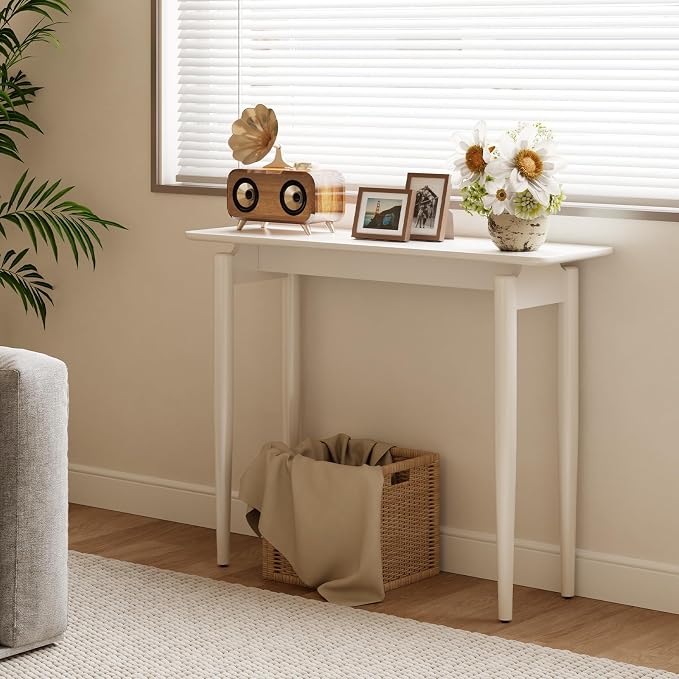 AQIMUELE Wood Console Table White Entryway Table, Thin Console Table, Sofa - Image 3