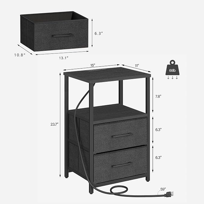 TUTOTAK End Table with Charging Station, Night Stand, Side Table with 2 USB - Image 3