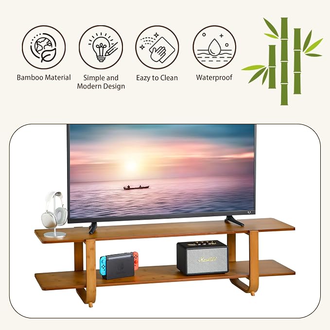 Bamboo TV Stand for TVs up to 65", Media TV Console Table - Image 5