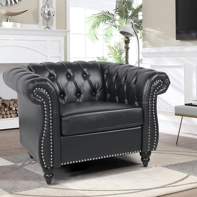 AVZEAR Leather Upholstered Armchair, Single Sofa Chair - Image 4