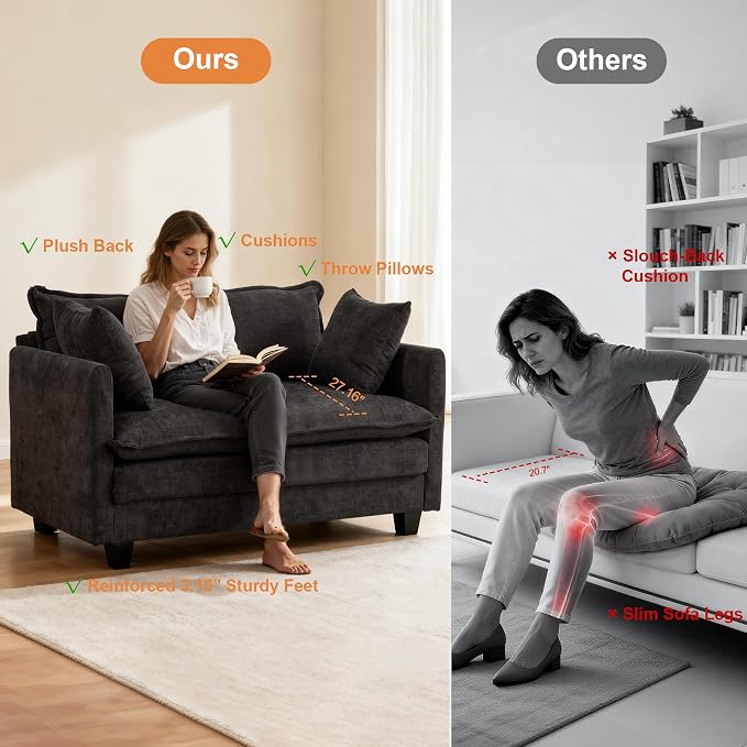 Loveseat Sofa Cloud Sofa Couch 50'', Modern Loveseats 2 Seat Couch 27" Deep Seat - Image 4