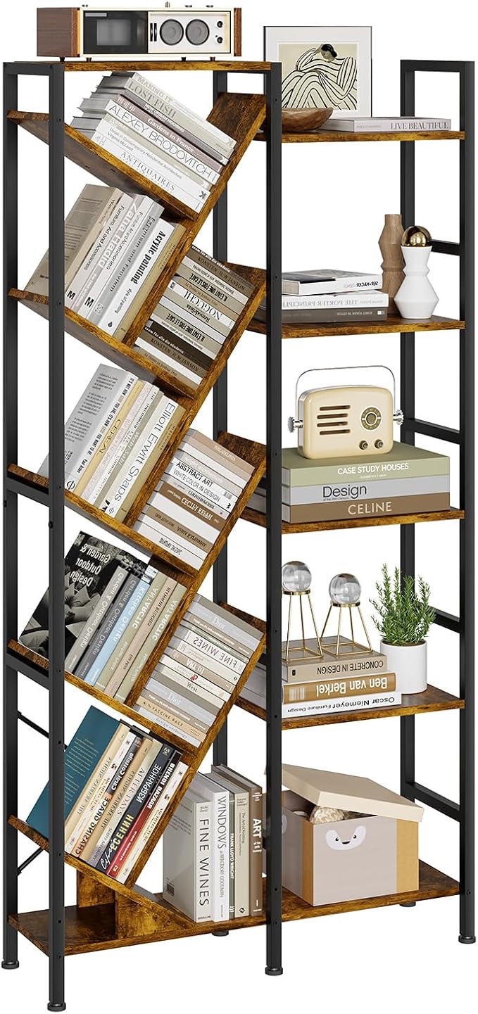 5-Tier Double Wide Bookshelf 67", Industrial Tree BookShelves, Vintage Storage - Image 8