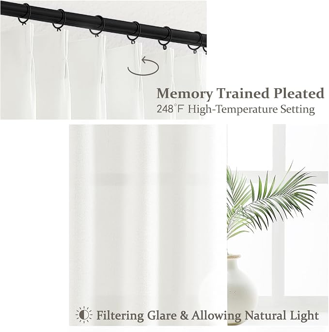 PleatedDrapes Light Filtering Pure White Curtains 84 Inches Long - Image 3