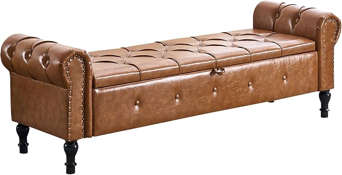 Storage Bench for Bedroom, Faux Leather 67" End of Bed Bench, King Size Bench - Image 9